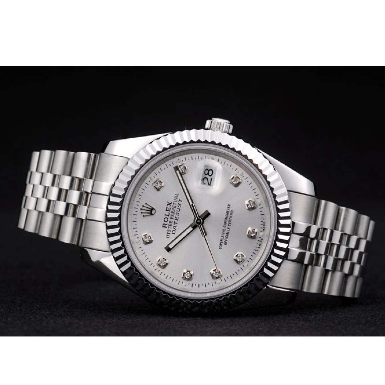 AAA replica watch Stainless Swiss Steel Silver Rolex DateJust 41996 Dial Ribbed Bezel 0713